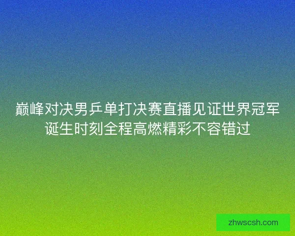 巅峰对决男乒单打决赛直播见证世界冠军诞生时刻全程高燃精彩不容错过